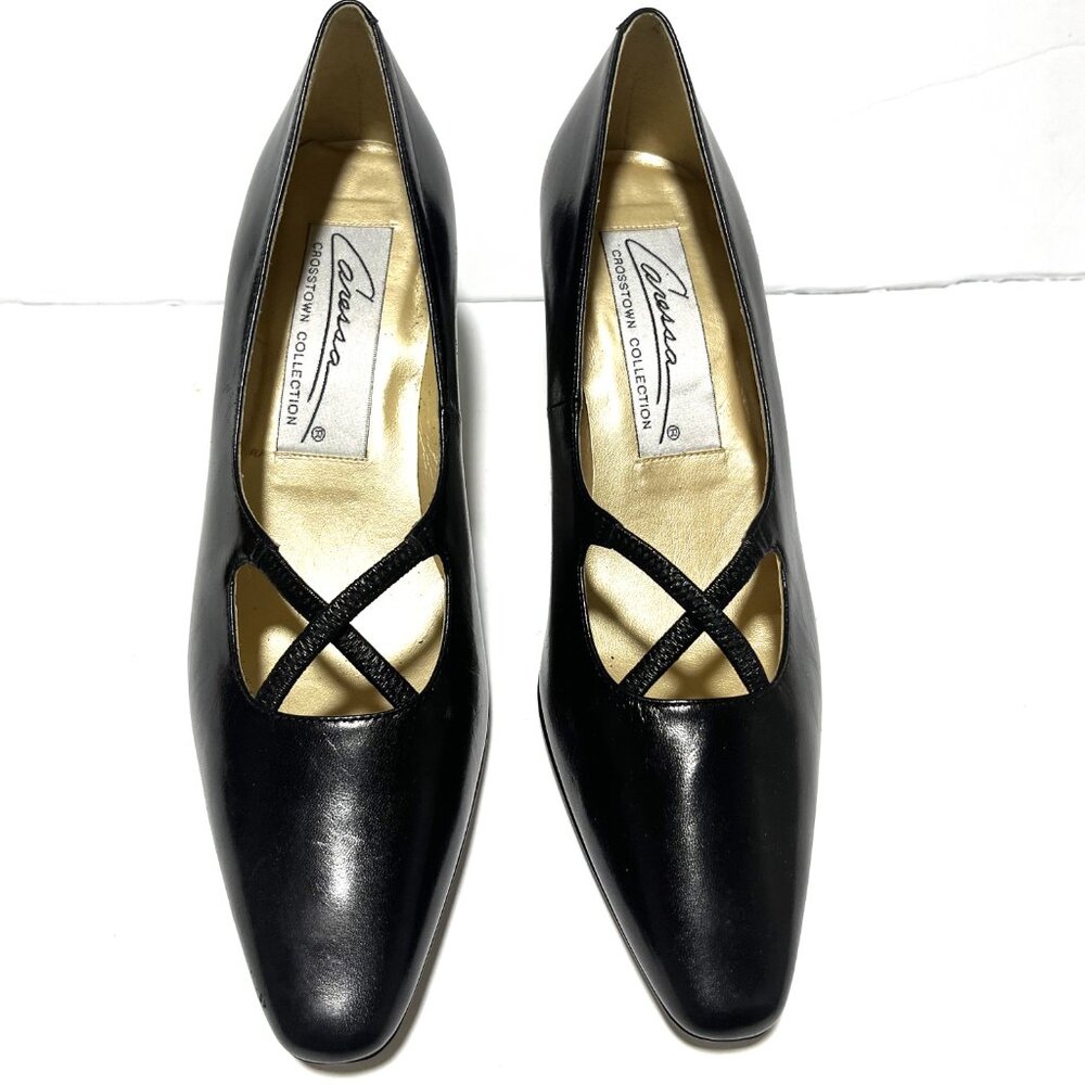 Caressa Black Leather Block Heel (3") Classic Pumps Size 8N New Other